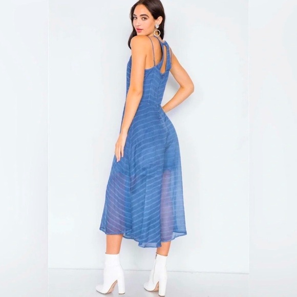 Hummingbird Indigo Blue Contrast Stripes Sheer
Flare Leg Jumpsuit - Picture 5 of 5